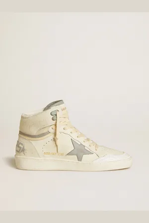 Golden Goose Sky-star Donna In Pelle Con Stella In Pelle Azzurra E Talloncino Bianco