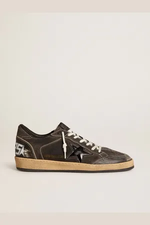 Golden Goose Ball Star In Denim Nero Con Stella E Inserti In Pelle Nera