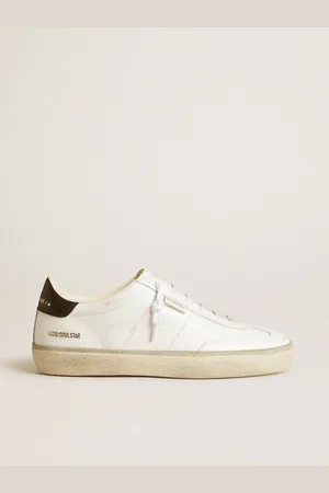 Golden Goose Soul Star Donna In Pelle Bianca Con Talloncino In Pelle Nera