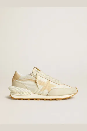 Golden Goose Marathon Donna In Nylon Beige E Pelle Grigia Con Stella Stampata Beige