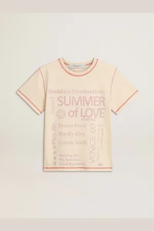 Golden Goose T-shirt Da Donna Di Colore Crema Con Dettagli Di Colore Rosso Sbiadito