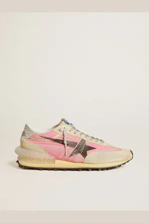 Golden Goose Marathon Donna In Nylon Rosa E Suede Beige Con Stella Stampata Nera