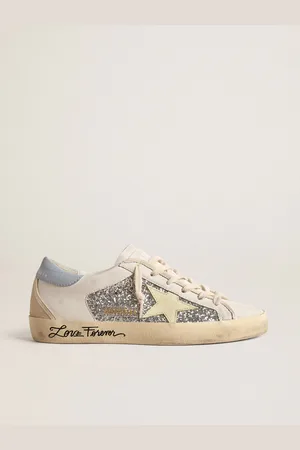 Golden Goose Super-star Bio-based Con Glitter Argento E Stella In Pelle Gialla