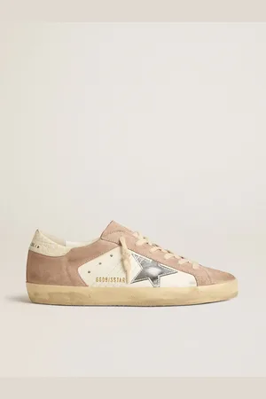 Golden Goose Super-star Donna In Suede Rosa Con Stella In Pelle Laminata Argento
