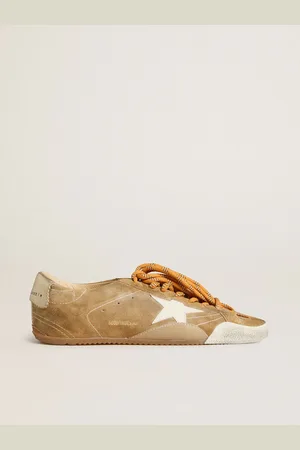 Golden Goose True-star Donna In Suede Color Tabacco Con Stella Bianca E Talloncino Platino