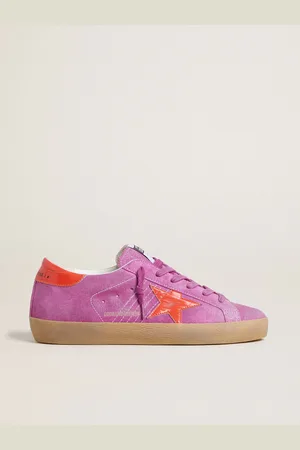 Golden Goose Super-star Donna In Suede Fucsia Con Stella E Talloncino In Pelle Laminata Arancio Fluo