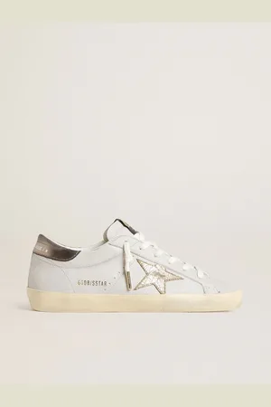 Golden Goose Super-star Con Stella In Pelle Cracklé E Talloncino In Pelle Laminata Metallico