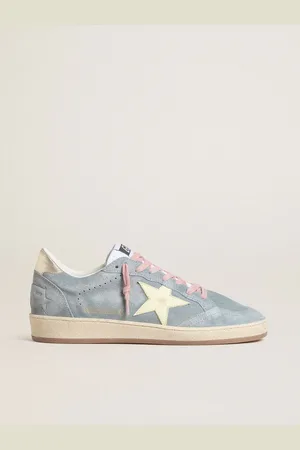 Golden Goose Ball Star In Suede Color Azzurro Polvere Con Stella In Pelle Color Panna