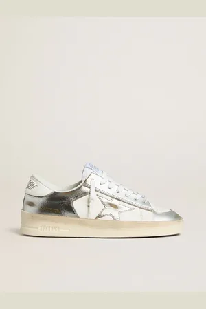 Golden Goose Stardan In Pelle Laminata Argento Con Talloncino Bianco