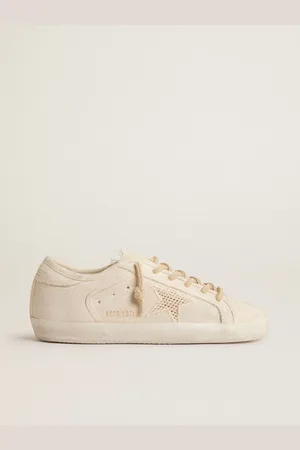 Golden Goose Super-star In Canvas Color Perla Con Stella Effetto Rete Ton Sur Ton