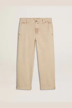 Golden Goose Pantaloni Chino Da Uomo Color Beige Con Finitura Effetto Lived-in