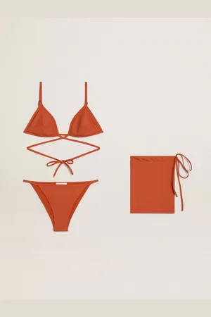 Golden Goose Bikini Da Donna In Jersey A Costine Rosso Mattone Con Laccetti E Dettagli Dorati