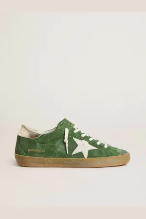 Golden Goose Super-star Donna In Suede Verde Con Stella Bianca