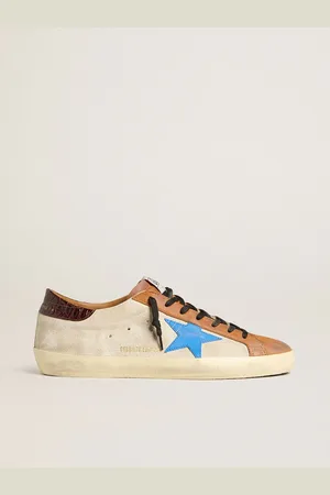 Golden Goose Super-star Ltd Beige Da Uomo Con Stella Azzurra E Talloncino In Stampa Cocco