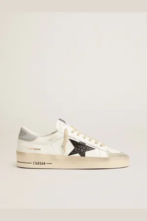 Golden Goose Stardan Uomo In Nappa Bianca Con Stella In Pelle Cocco E Talloncino Grigio