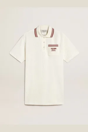 Golden Goose Abito Polo Oasis Da Donna In Jersey Traforato Bianco Con Righe Bordeaux