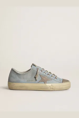 Golden Goose V-star Donna In Canvas Azzurro Con Stella In Pelle Color Tortora