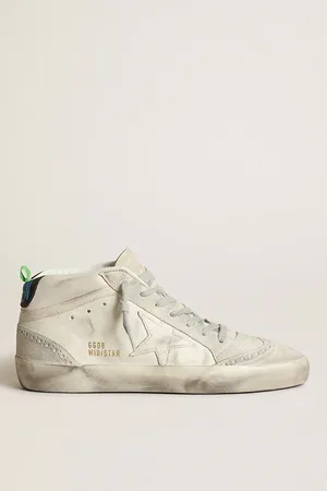 Golden Goose Mid-star Donna Con Stella In Pelle Bianca E Inserti In Suede Grigio