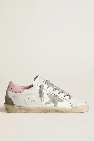 Golden Goose Super-star Donna Con Stella In Suede Grigio E Talloncino In Pelle Rosa