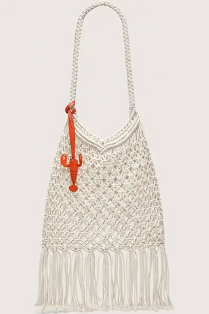 Golden Goose Borsa Macramé Da Donna In Cotone Color Burro Con Charm Aragosta In Pelle