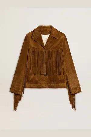 Golden Goose Giacca Da Donna In Suede Color Tabacco Con Frange