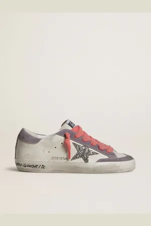 Golden Goose Super-star Con Stella In Glitter Argento E Talloncino In Suede Lilla