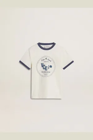Golden Goose T-shirt Da Bambino Bianca Con Stampa Blu