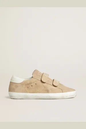 Golden Goose Old School Donna In Suede Beige Con Talloncino In Pelle Bianco