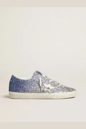 Golden Goose Super-star Ltd In Glitter Multicolor Con Stella In Pelle Laminata Argento