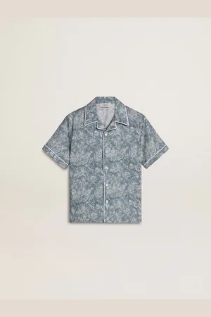 Golden Goose Camicia Da Bambino Blu Con Stampa Bianca