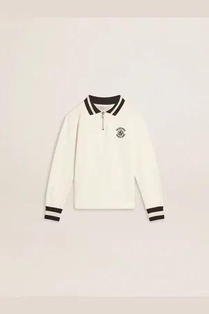Golden Goose Felpa Polo Kids In Cotone Bianca Con Ricamo Sul Cuore E Stampa Sul Retro