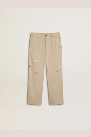 Golden Goose Pantaloni Kids Chino Beige Con Spruzzi Multicolor