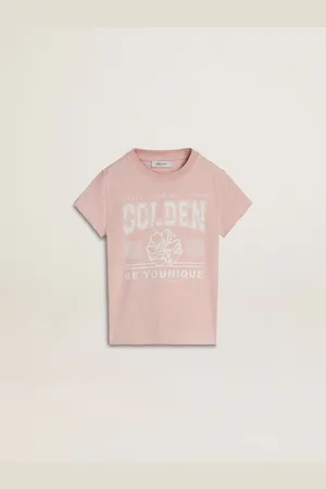 Golden Goose T-shirt Da Bambina Rosa Con Stampa Bianca