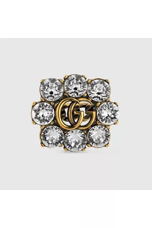 Gucci Donna Anelli - Anello Con Doppia G E Cristalli, Taglia L