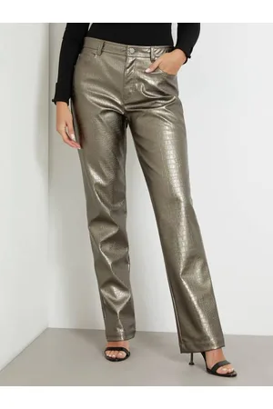 Guess Pantaloni Dritti In Simil Pelle Metallizzata