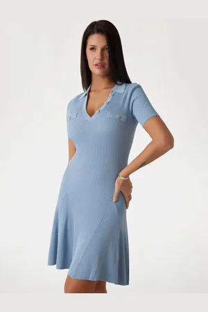 Guess Abito In Maglia A Costine Con Colletto Polo