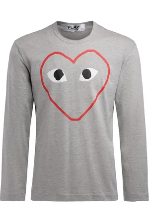 Comme des Garçons T-Shirt Comme Des Garçons Play manica lunga grigia con stampa cuore vuoto