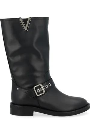 Via Roma Stivale biker in pelle nera con fibbie