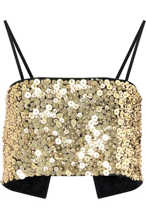 Pinko Crop top con paillettes e strass dorate
