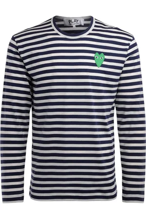 Comme des Garçons T-Shirt a manica lunga Comme Des Garçons Play a righe bianche e con cuore verde