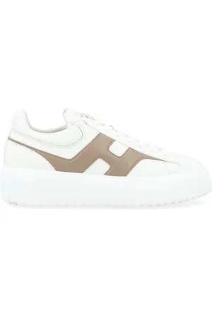 Hogan Sneaker H-Stripes in pelle bianca e beige