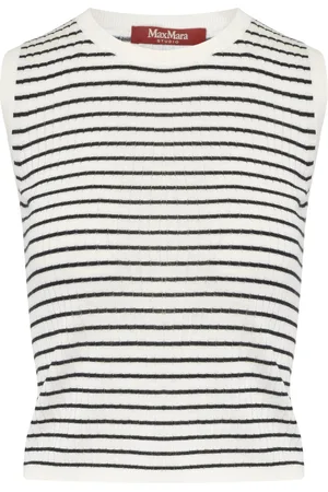 Max Mara Top Valeria in lana a righe bianche e nere