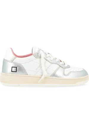 D.A.T.E. Sneaker Court Shiny in pelle bianca e argento