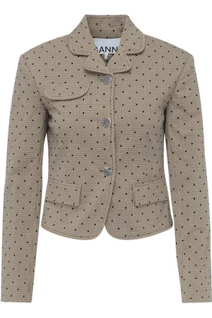 Ganni FLOCK CHECK SUITING BLAZER W0298-177-TIGEREYE