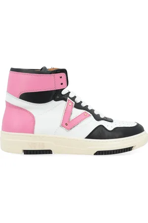 Via Roma Sneaker alta in pelle bianca nera e rosa