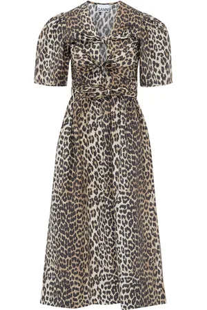 Ganni Abito midi in cotone animalier