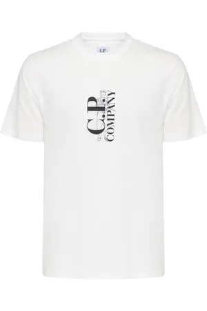 C.P. Company T-Shirt Vertical Logo in cotone bianca