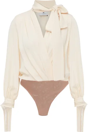 Elisabetta Franchi Camicia body in gerogette color burro