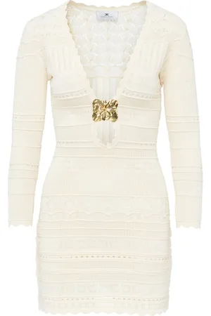 Elisabetta Franchi Abito mini in viscosa traforata burro