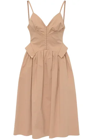 Elisabetta Franchi Abito midi in popeline color cammello
